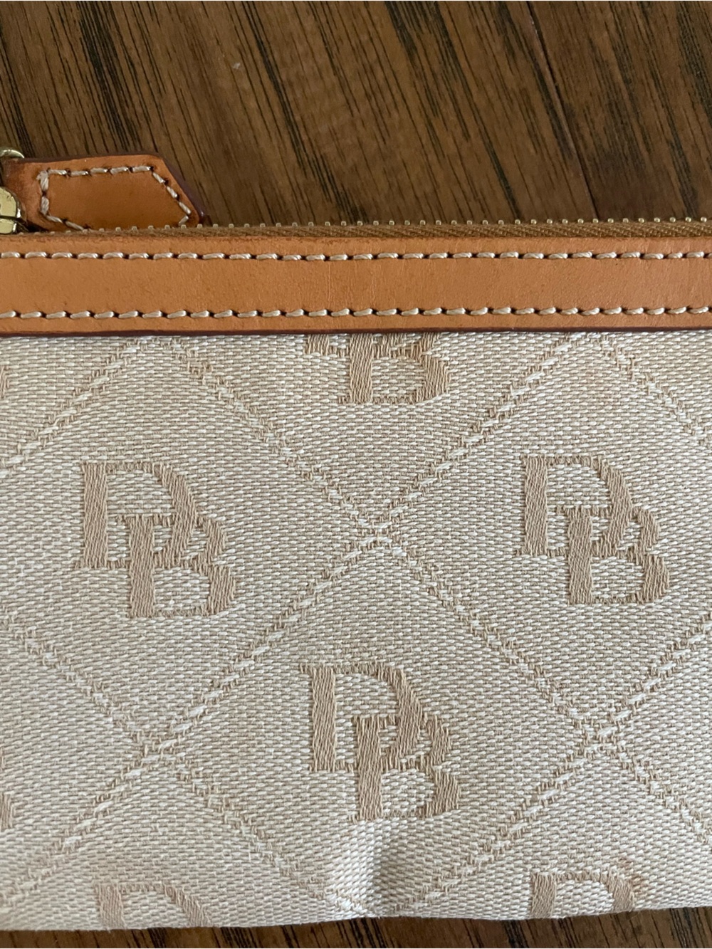 Dooney & Bourke Cream Canvas Wristlet with Tan Leather Trim - Picture 4 of 9